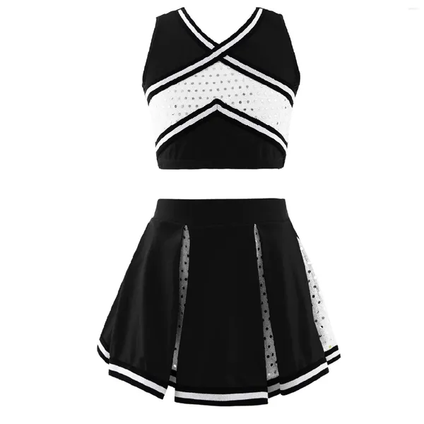 Set di abbigliamento per bambini ragazze cheerleader uniforme abito vestito in abito fantasia con paillettes di gonna set incoraggia la cheerleader Carnival Sports