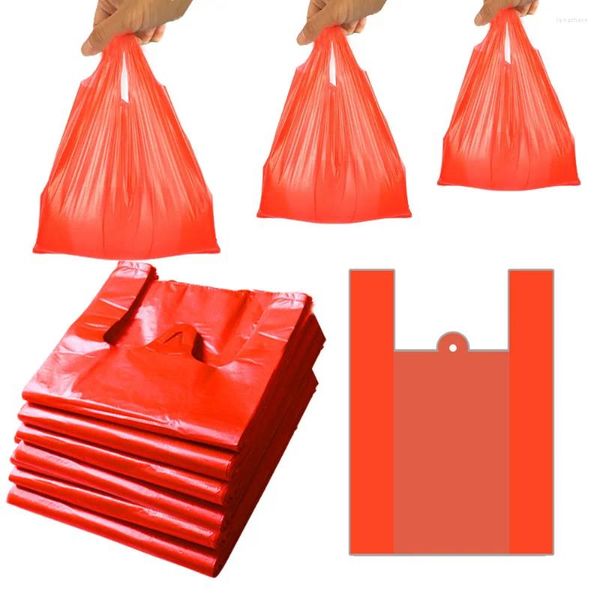 Bolsas de armazenamento 50pcs Disponível de plástico vermelho Saco de colete Pe Pe Supermarket Compras bolsa de compras para casa Os organizadores de lixo de cozinha