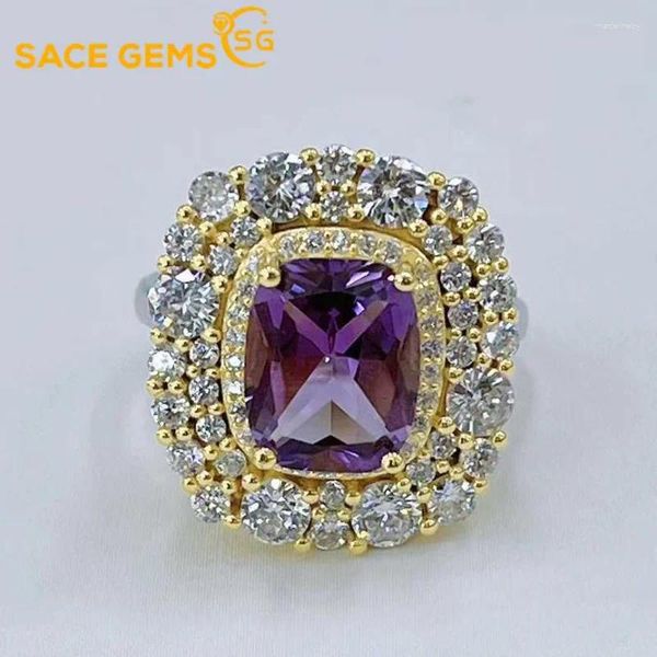 Cluster -Ringe Sace Edelstein 925 Sterling Silber Lehre 8 10mm Natual Amethyste für Frauen Engagement Cocktail Party Fein Schmuck