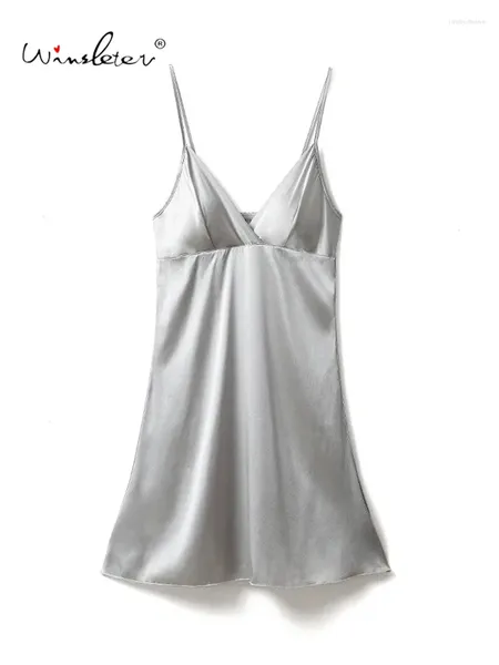 Vestido de almofada de peito sexy de roupas de dormir sexy feminina 93% de seda real 7% spandex cetim dormindo 2024 verão p3n010qc