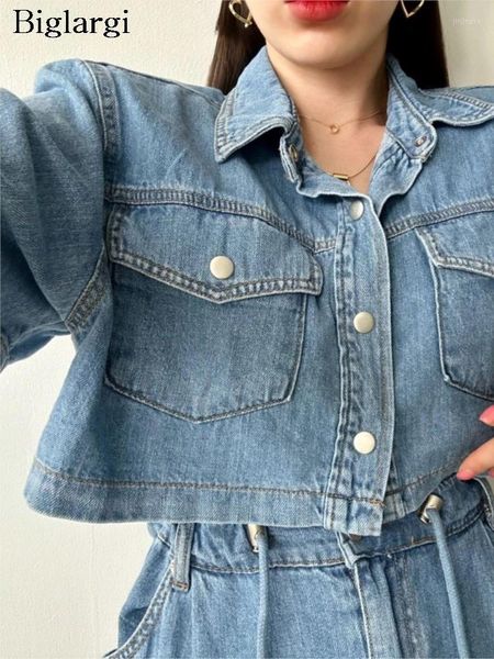 Camicette da donna camicie estive in denim tops women in stile coreano a pieghe casual ladies donna corta manica corta donna