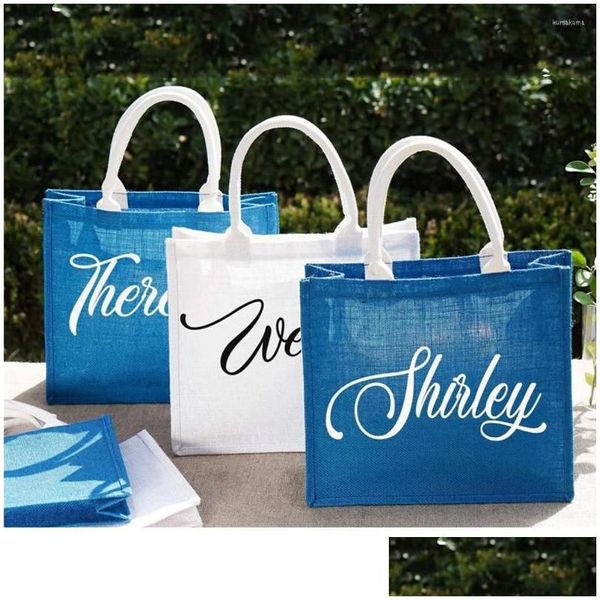 Geschenkverpackung die blaue weiße Sackleinen Strandtasche Gepürter Sommer Daily Shop Personaized Name Party Favor Damen TOTE DROP SERLECHUNG Home Gar ot7ho