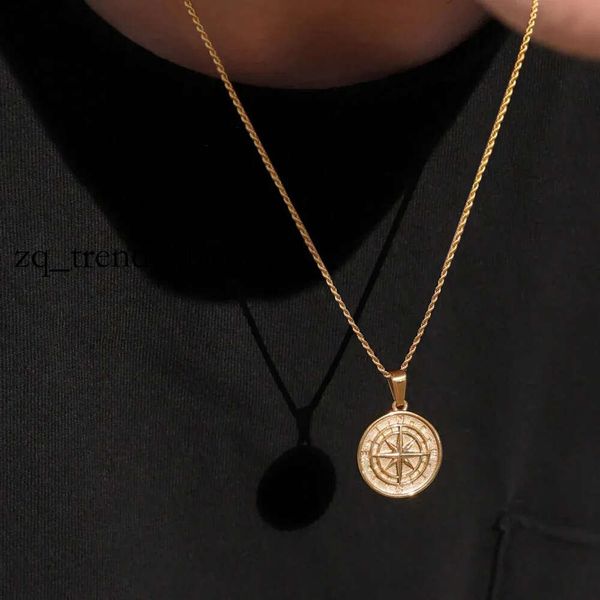 Collane di bussola da uomo a colori oro, medaglia di ancoraggio VIKING VIKING NORTH STAR, ciondolo in oro giallo 14k per il regalo di ragazzo papà maschio 435