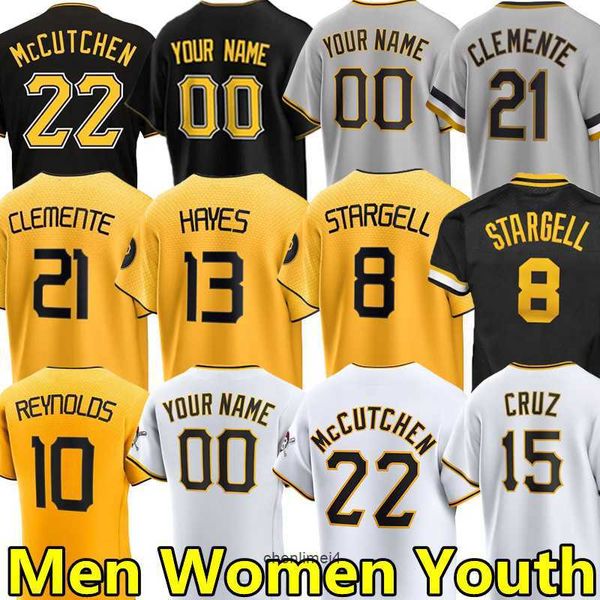 2024 Erkekler İçin Özel Beyzbol Formaları Kadınlar Gençlik Roberto Clemente Willie Stargell Bryan Reynolds Kebryan Hayes Connor Joe Jack Suwinski Onil Cruz Jersey