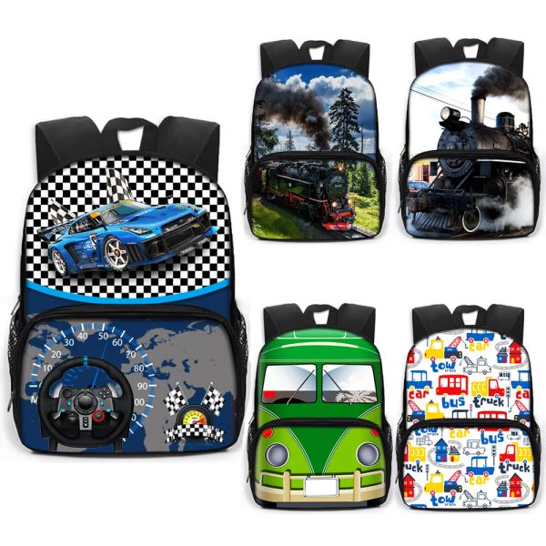 Bolsas de corrida carros de corrida para crianças bolsas escolares backpack da escola de locomotivas para adolescentes para adolescentes Bola de bola de jardim de infância para crianças bolsas escolares