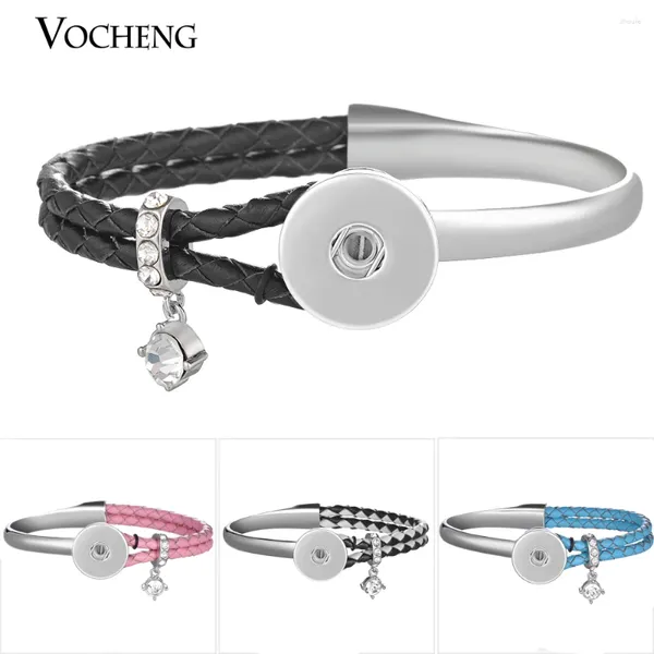 Bracelets de charme Snap Snap Charms Bracelet Bangle de couro genuíno com Crystal para botão intercambiável Vocheng de 18 mm NN-603