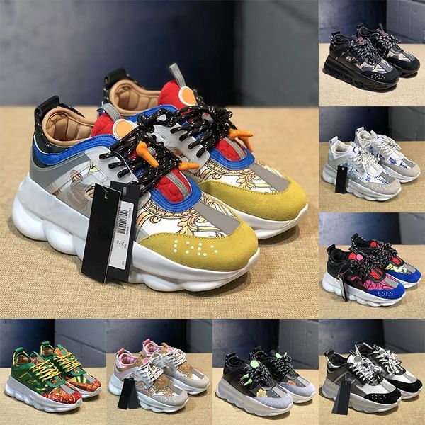 Versace Chain Reaction Designer Dress Shoes Multi-Color Pony Leopard Pink Black White Suede Mesh Women Mens【code ：L】Platform Sneakers Trainers