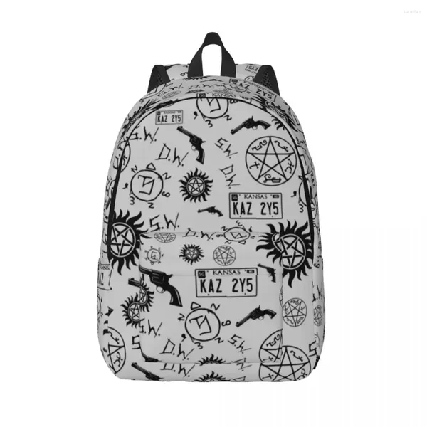 Backpack Supernatural Winchester Symbols Sports Sports Fashion Student Caminhando Daypack para homens Mulheres laptop Sacos de lona