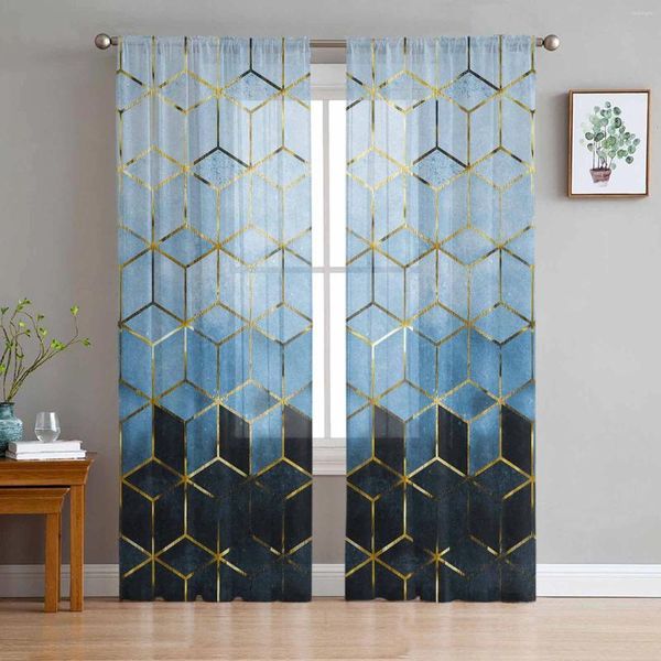 Vorhang Geometrische abstrakte Kunst schiere Tüllvorhänge für Wohnzimmer Valance Küchen Schlafzimmer Fenster Voile Draperie