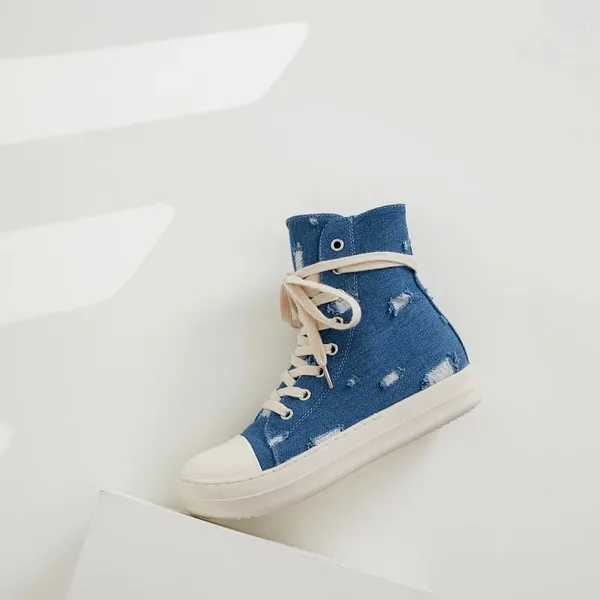 Lässige Schuhe Frauen Canvas High Top Vulcanize Perforated Cowboy Schnüren -up -Sneakers Plarform Height Girl weibliche Knöchelstiefel