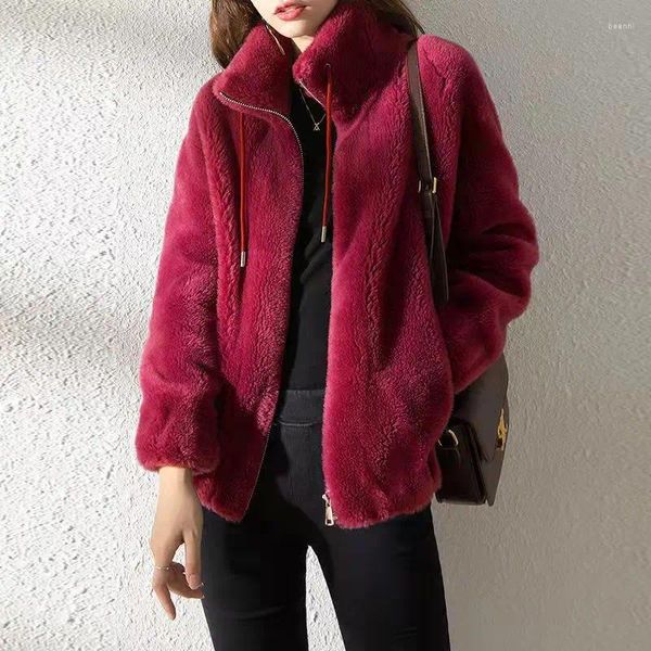 Donne Down Down Fluffy Furx Furx Paot Parka Femme Inverno Caldo Capotte di maniche lunghe per cerniera per donne 2024 Parkas coreano Green Red Fashion