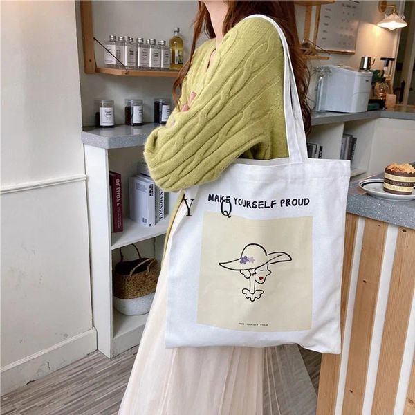 Bag 2024 Donne tela disegno design spalla di stoffa di cotone femmina semplice eco borse borse borse per ragazze