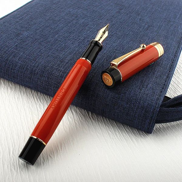 Pens Jinhao 100 Centennial Resin Fountain Stift rot mit Jinhao Logo EF/F/M/Bent Nib Converter Schreibbusiness Office Geschenk Ink Stift