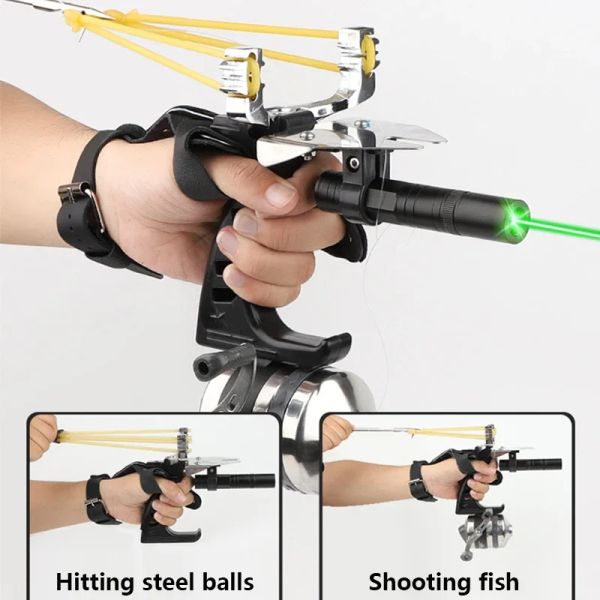 Packs Metall Shooting Fishing Dual Purpose Slingsshot Outdoor Hunting Shooting Starke Schleuderfischereifischgummi -Rollpaket