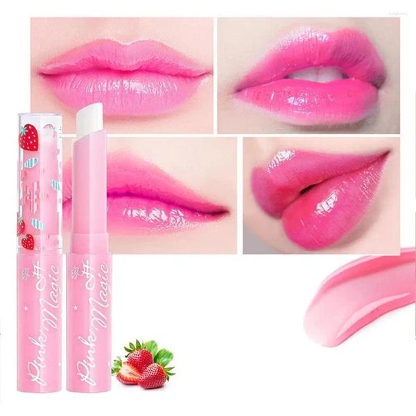 Lipgloss natürlicher Erdbeerserum Feuchtigkeitsspendende Lippenstifttemperaturfarbe ändern lang anhaltende nahrhafte Stickkosmetik