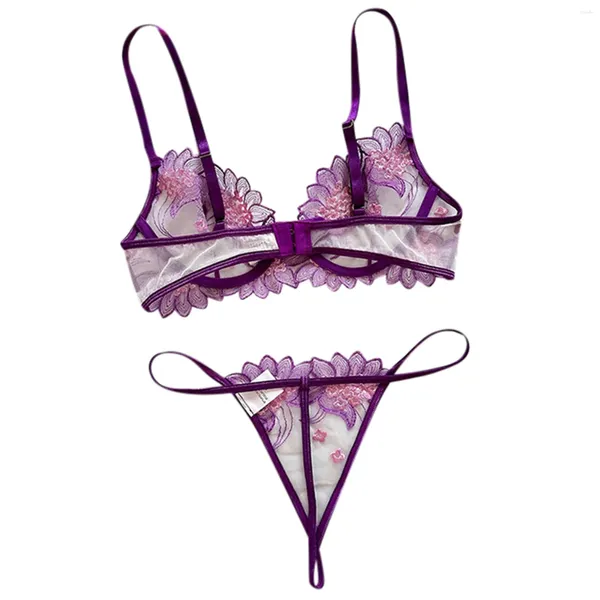 BHs Sets Damen sexy Stickerei Dessous Set dünne Spitzenspleißen Unterwäsche zweiteilige Korsett Fashion Push Up BH