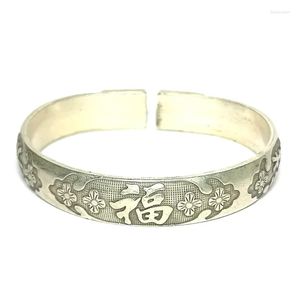 Dekorative Figuren alte chinesische Tibet Silber handgefertigtes Glücksblumenarmband Dekoration Geschenk Sammlung Größe 62 mm