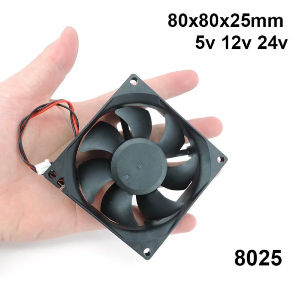 Pads 2pin dc 80mm 80x80x25mm ventilador de resfriamento 8cm 5V/12V/24V DC Fan de resfriador sem escova 8025 Fan rolamento de óleo DC12V DC 5V