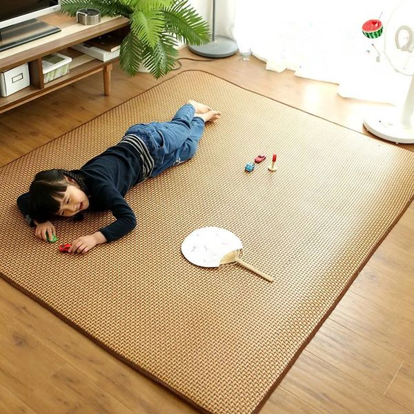 Japanischer Tatami Teppich für Wohnzimmer Dicke Rattan Matte Sommer coole Matratzenbett Schlafzimmer Teppich Kid Spiel kundenspezifisch 240418