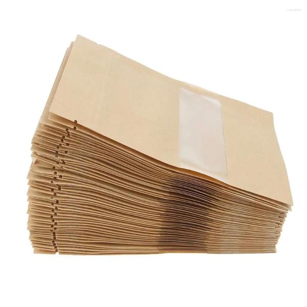 Borse di stoccaggio 100x Kraft Cibo di carta Kraft Auto -sigilla Caspa con cerniera con contenitori per finestre Notchmatte - 9x14 cm