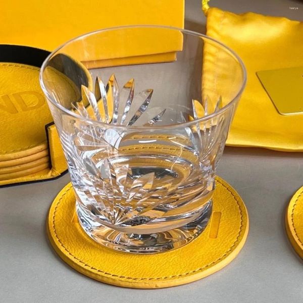 Tavolino da tavolo 6 pezzi di sottobicchieri gialli francesi set di lettere tappetino lavabile tazza di decorazioni per la casa di lusso impermeabile con scatola di regali di stoccaggio
