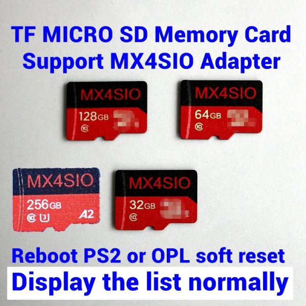 CARTOS APOIO O ADAPTADOR DE MX4SIO TF SD MEMÓRIA CARTÃO 256G 128G 64G, reinicie o PS2 ou o OPL Soft Redefinir sem perder a lista ISO do PS2.