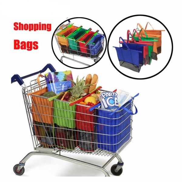 Bolsas Dropship 4pcs/Definir carrinho reutilizável Carrinho Supermercado Sacos de armazenamento de armazenamento dobrável reutilizável ecofriendly shop bolsas de bolsas de bolsa