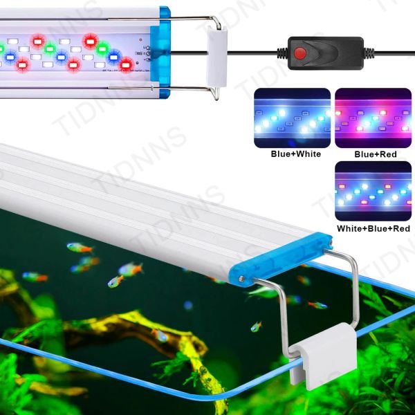 Аквариумы супер слабые светодиодные аквариумные освещения RGB Aquatic Plant Light 1858 см Расширяющийся водонепроницаемый зажим для рыбного бака 90260 В цветовой лампы