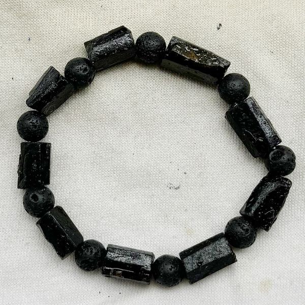 MG2108 NOVO PROJETO RAW RAW Tourmaline preto 8 mm Lava Stone Bracelet