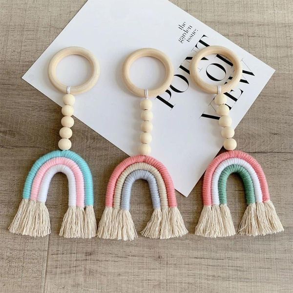 Figurine decorative muro arcobaleno appeso con perle in legno Ornamenti per perle per ragazze per bambini Decorazione di ghirlanda DECORENI