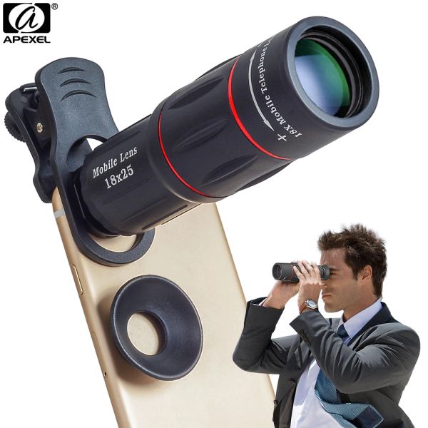 Telescopes Apexel Camera Lens 18x Telescope Zoom Telescope Mobile Phone Lens con clip universali per iPhone Xiaomi Smartphone APL18xt