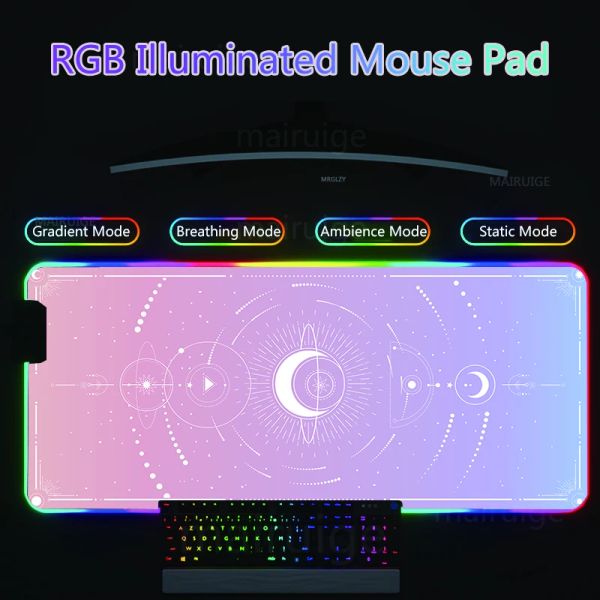 Pads Moon Star RGB LED BACKLIGHT MOUSE PAD LARMA MAUSE PAD GAMER CINETTO MAT TATTO KAWAII XXL ACCESSORI DA GIOCO TASSICHE