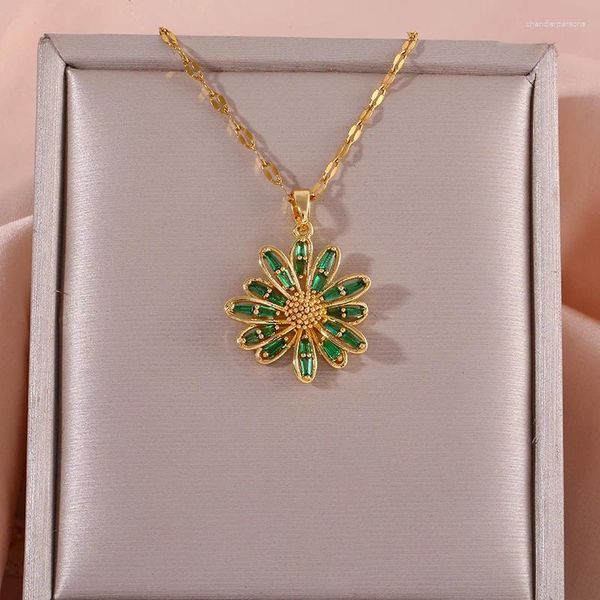 Anhänger Halskette Stylish grünes Blatt süße Sonnenblumen Halskette für Frauen charmantes Weihnachtsschmuck Geschenk