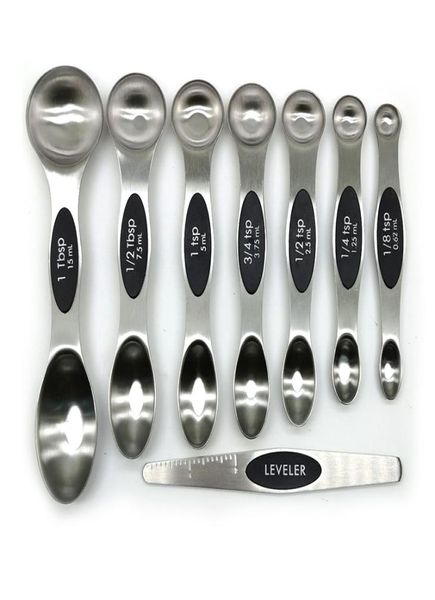 Ferramentas de medição de aço inoxidável 8pcsset Spoons DoubleEnd Magnetic Kitchen MeasE