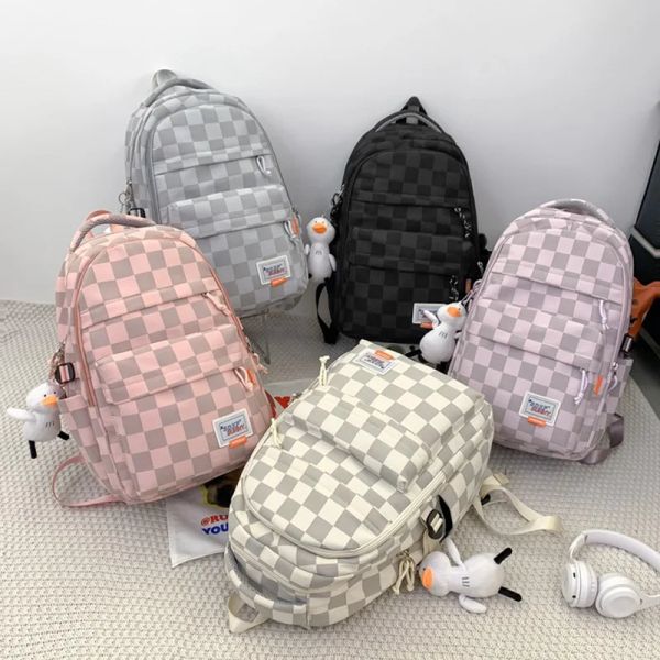 Rucksäcke literarische karierte Schulbag weibliche japanische kleine frische Junior High School Schüler Schulbag Freizeit Nylon Herren -Rucksack für Männer