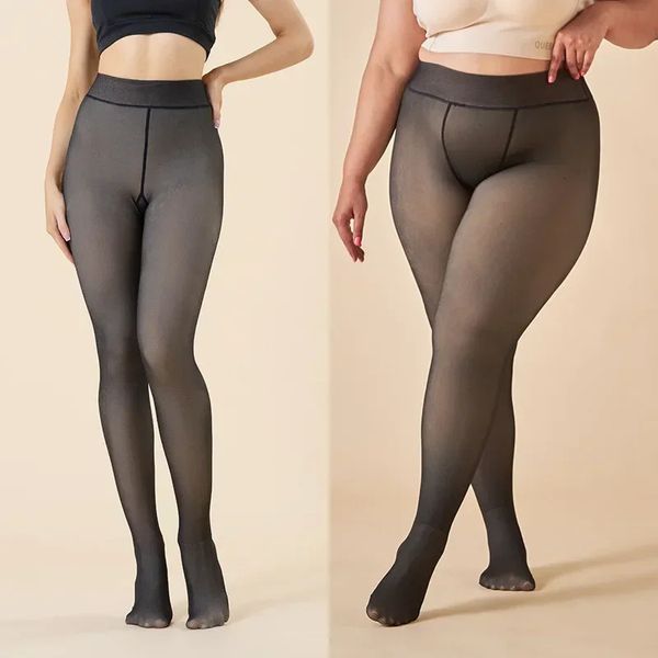 Mulheres Leggings Warm Inverno Sexy Sexy Translúcido Térmicas Térmicas Meias Alta Cintura Elastic Plus Size Calça Pantyhose 240408