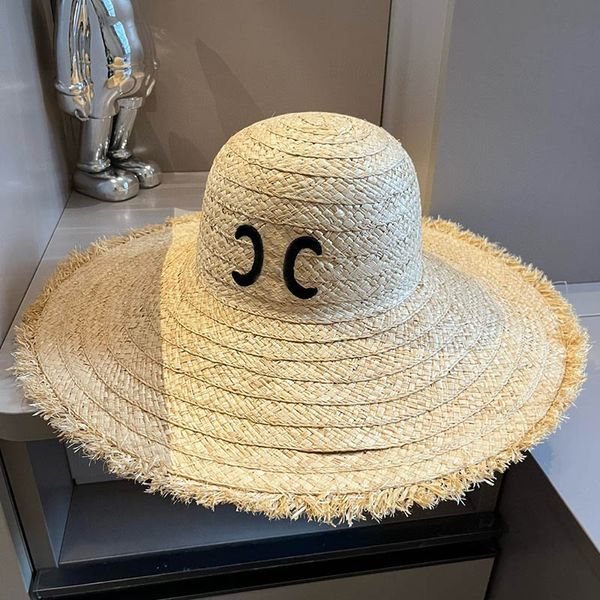 Chapéus de palha de férias de férias chapéu de tricotar o balde de arco-íris colorido de grama onda de tempestade borda de praia Capinheiro de laps de palha lafite CSD2404205-8