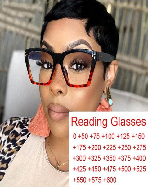 Óculos de sol Fashion Square Designer Reading Glasses Women Anti -Blue Light Prescription óculos Hiperópia de grandes dimensões Dioptrias 1 3080067