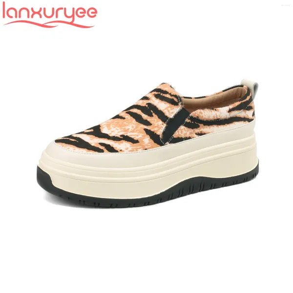 Lässige Schuhe Lanxuryee Horsehair High Heels Dicke Boden Freizeit Frühling Frauen vulkanisierte Leopardenmuster -Ladungsstätten Geschenke Luxus -Turnschuhe