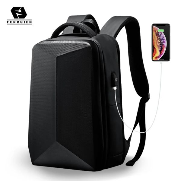 Mochilas Fenruien Hard Shell Backpacks à prova d'água Antithief USB Charging Backpack Men Backpack Travel MackpAct para laptop de 17,3 polegadas