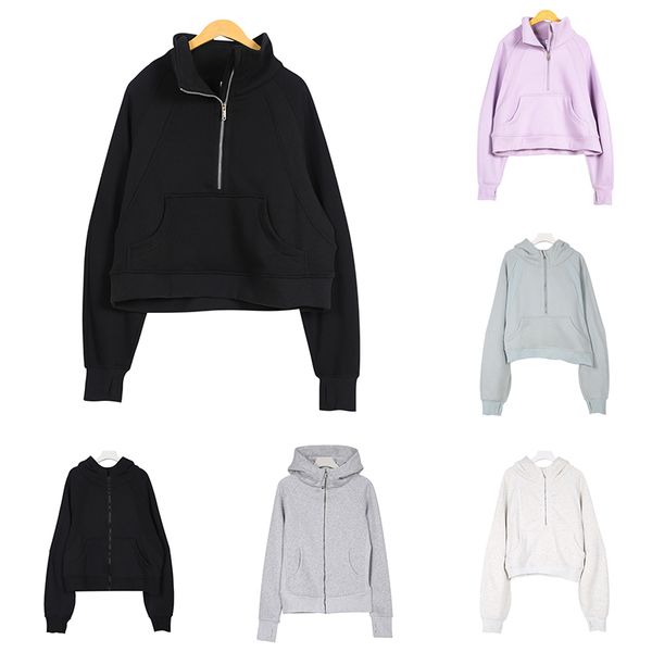 Yoga Hoodie Tüplü Kış Kadın Hoodies Yarım fermuarlı tasarım kadın moda tüm fermuarlar kapüşonlu süveter sporu uzun kollu zip sweatshirt 2024