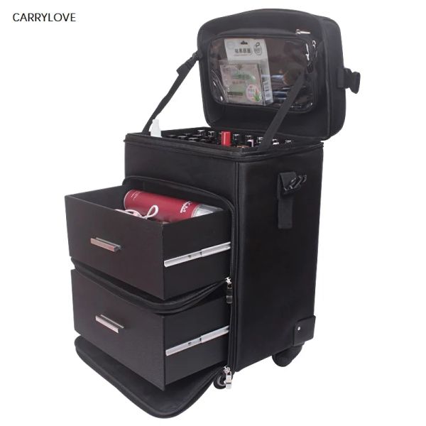 Bagagli carrylove carrello della custodia cosmetica sacca per bagagli su ruote donne per il trucco cassetta per il trucco tatuaggio saloni saloni valigia