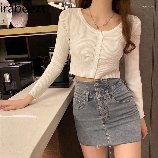 Maglietta da donna Crew Neck Short Slim Knit Tops High Strecth Summer Thirt for Girl Fit Brusa de Frio Frio Feminina White Cropped Cardigan