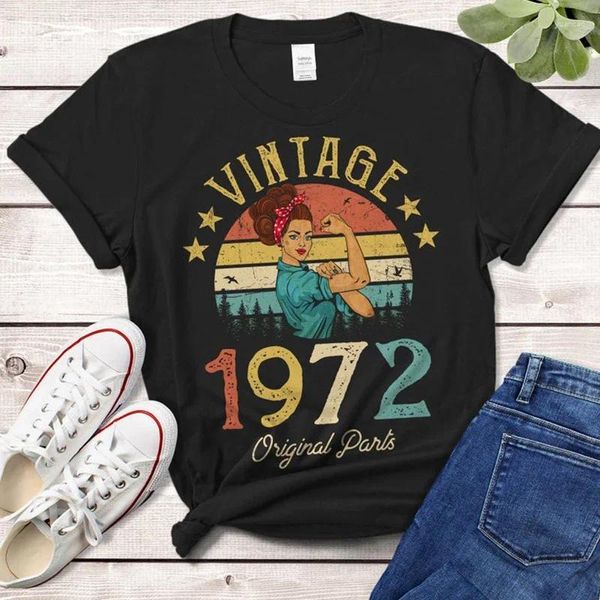 Kadın Tişörtleri 2024 Kadın Tshirt Renkli Retro T-Shirts Doğum Günü Hediyesi Kadın Kısa Kol Üstleri Giysileri Harajuku