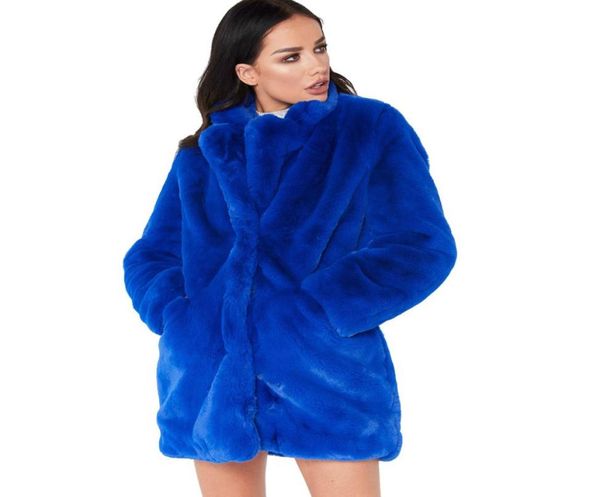 Женщины зимняя пушистая пушистая фальшивая меховая пальто голубые девушки густой теплый пушистый куртке