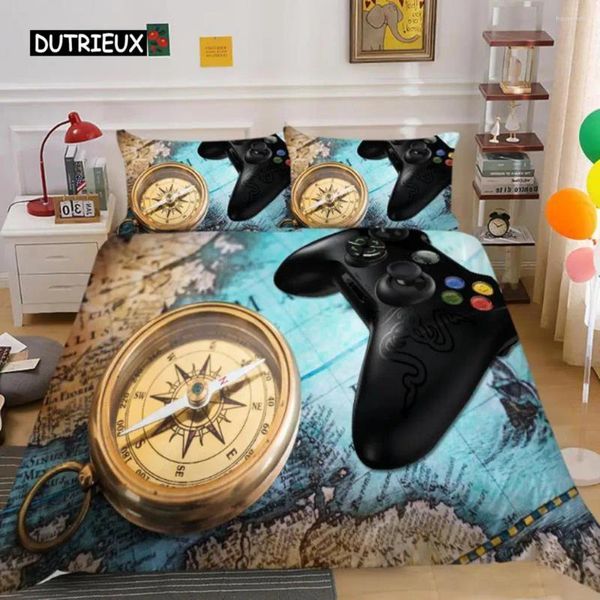 Постилочные наборы наборов Gamepad Cevet Set Set King Microfiber Gamer Video Games Twin Comforter для детского мальчика Compass Nautical Pattern