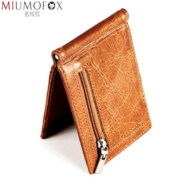 Clips männliche echte Lederdesign Mode Slim Wallet Reißverschluss Frontpocket Männer Geld Clip RFID Blockierende Mini -Geldbuße für Männer