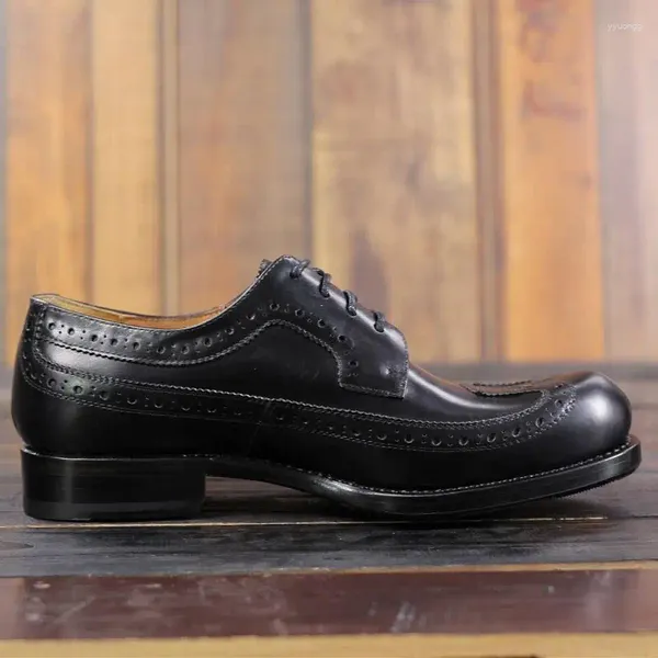 Elbise Ayakkabı Siprikler Erkekler Gerçek Deri İtalyan Özel Vintage Brogues Erkek Ayakkabı Goodyear Kaynaklı Siyah Ofis