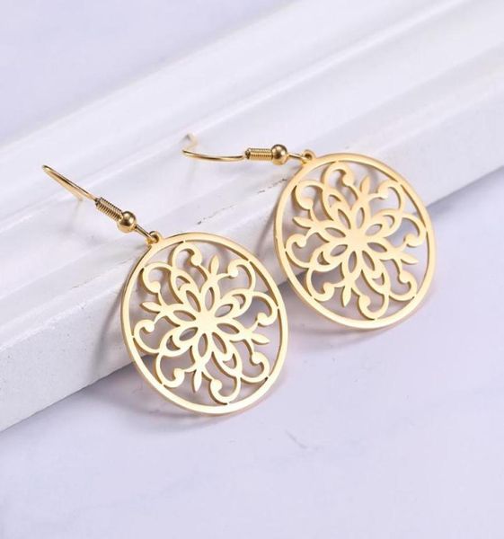 Leghielier dangle Lucktune Orecchini a goccia di fiori retrò Filigree in acciaio inossidabile rotondo rotondo per donne Regalo Gioielli Accesso