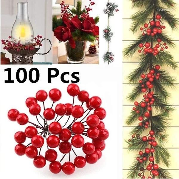 Dekorative Blumen 50/100pcs Künstliche Beeren Gold Silber Red Cherry Stamme Mini gefälschte Blumenperlenperlen für DIY Weihnachtsfeier Handwerk